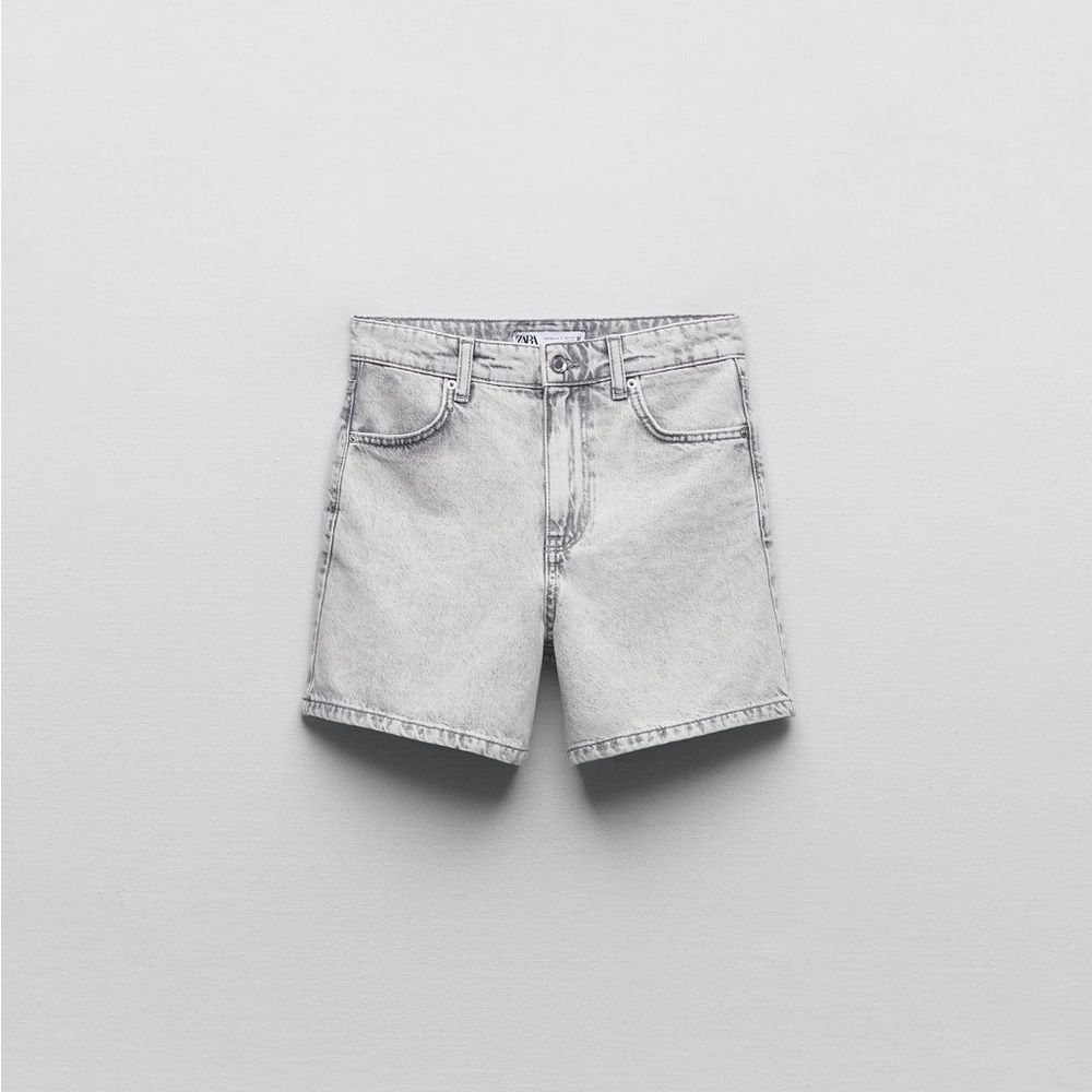 Zara Washed Light Gray Denim Bermuda Shorts